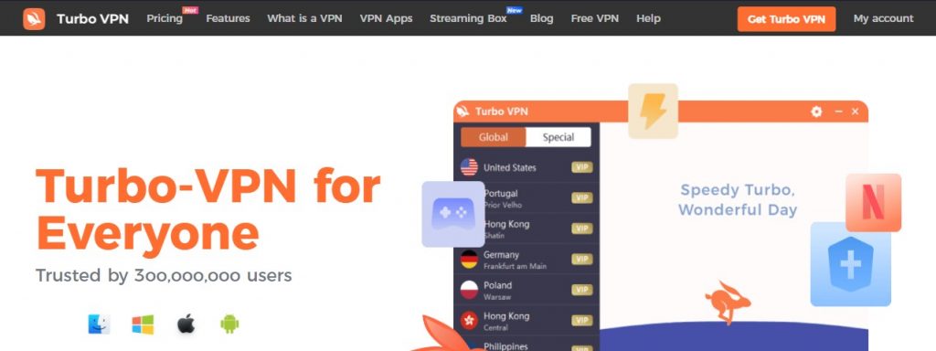 Turbo VPN главная страница.