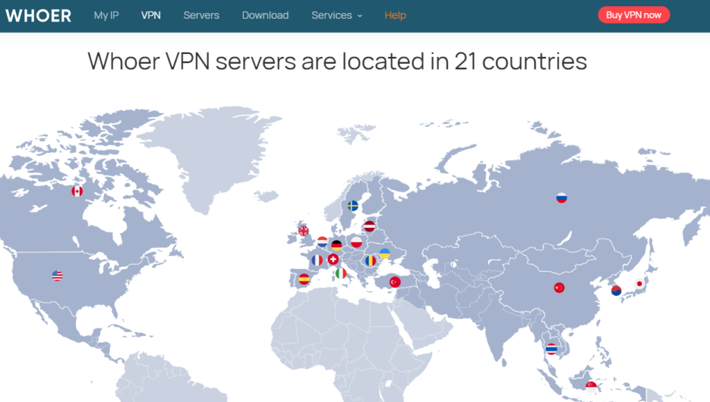 Servidores de mapas VPN Whoer.