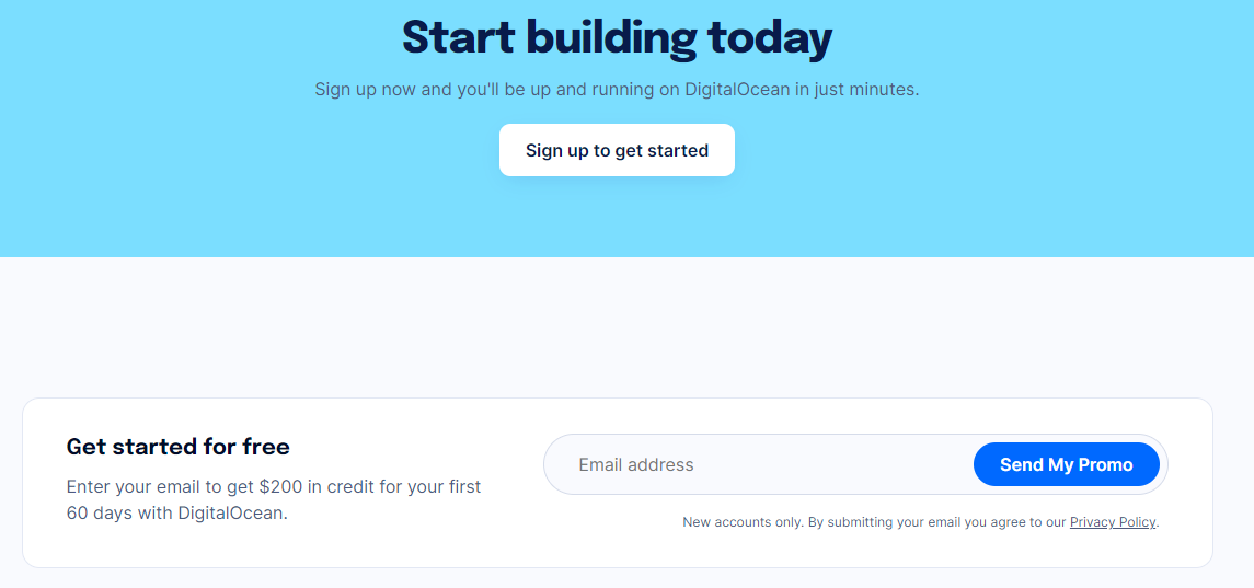 DigitalOcean enter your email to get $200 in credit