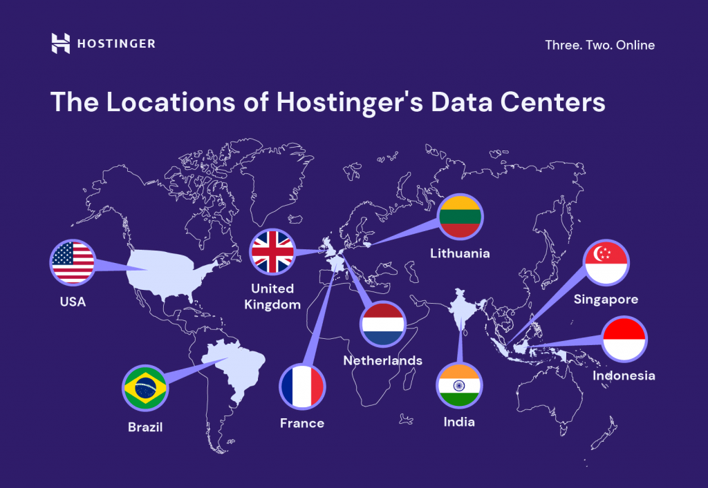 Карта расположения центров обработки данных Hostinger