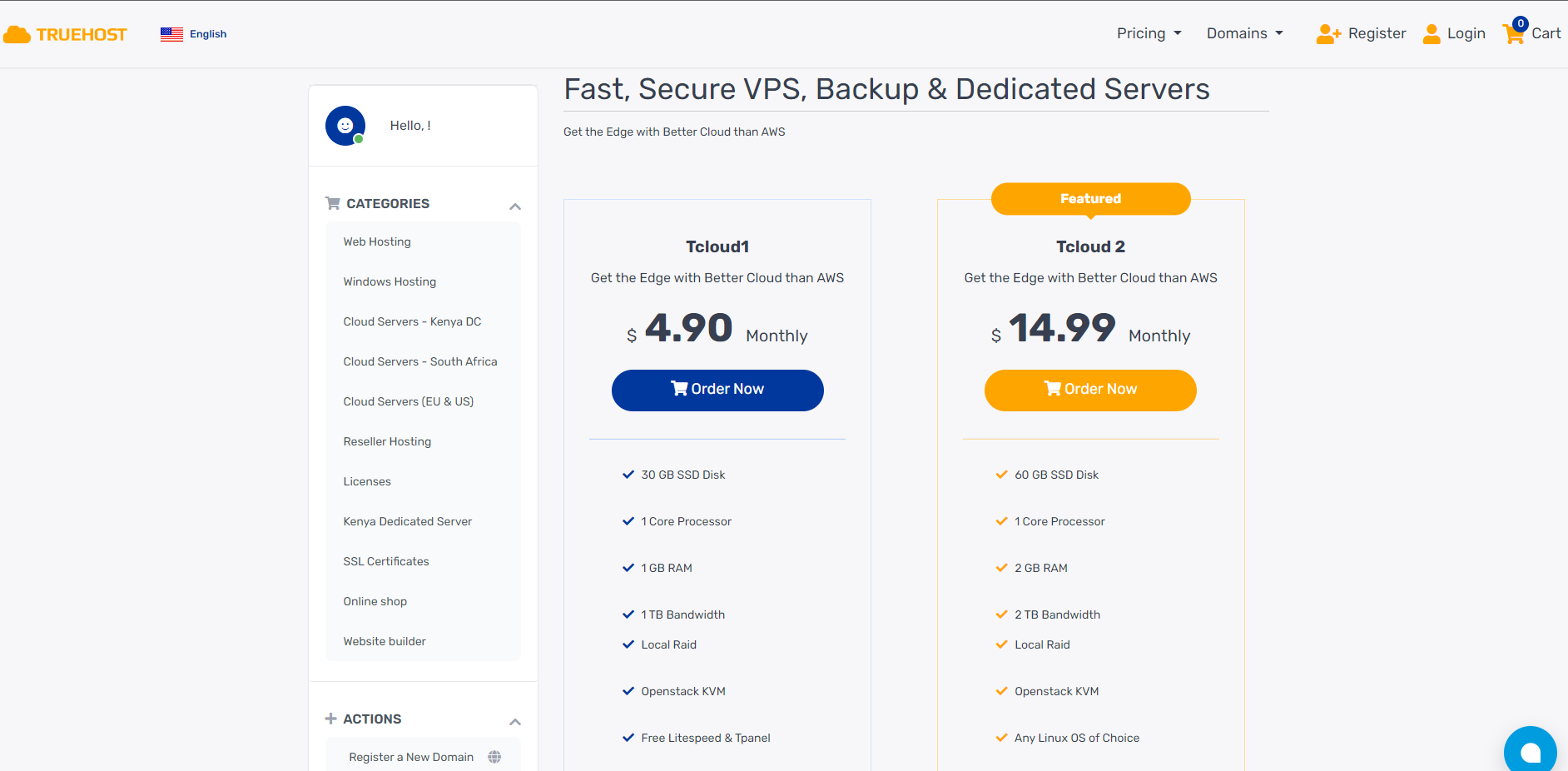 Truehost main page and price.