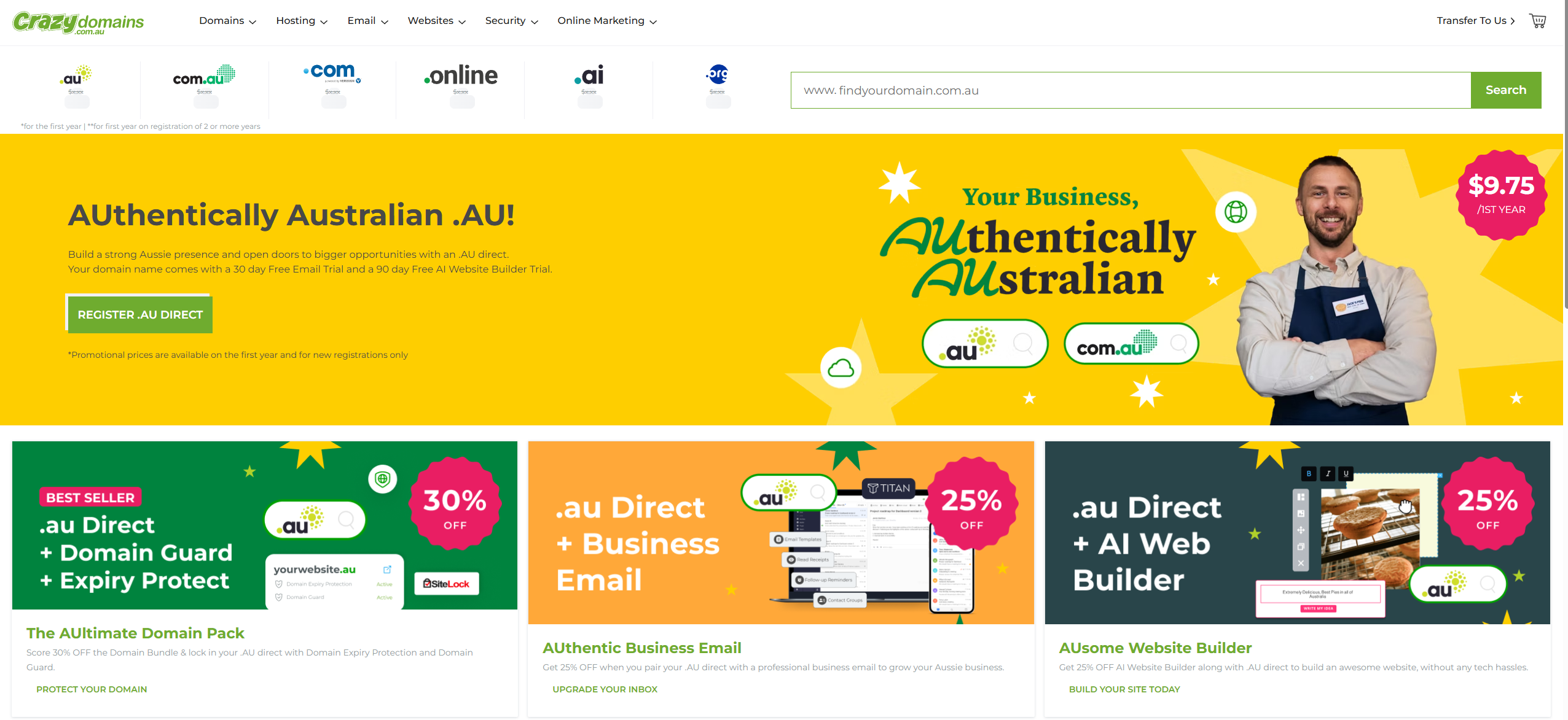 Crazy Domains main page.