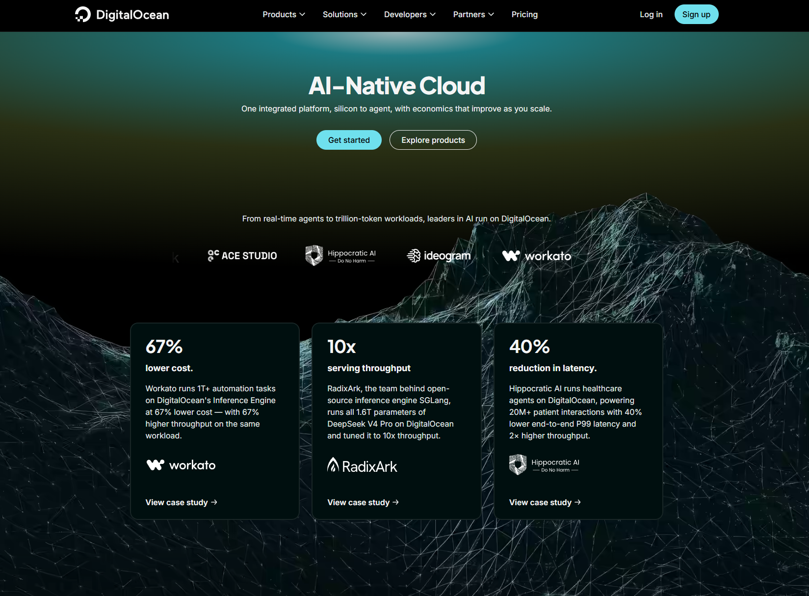 DigitalOcean página inicial.