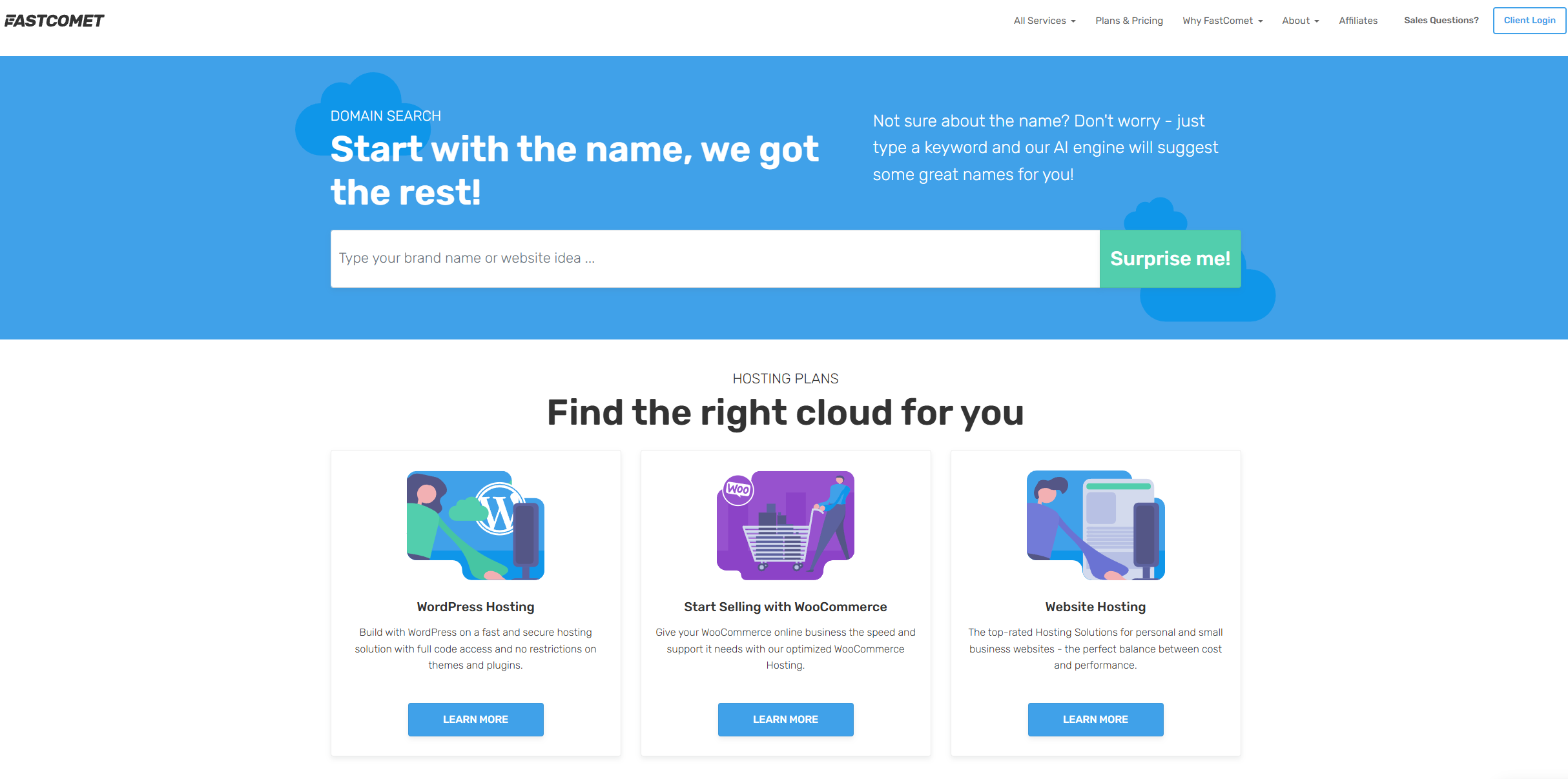 FastComet página principal.