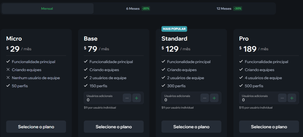 Preços e Tarifas do Vision Browser.