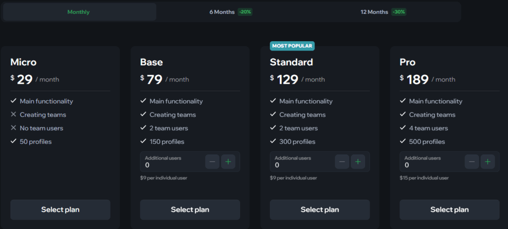 Vision Browser Prices Tariffs.