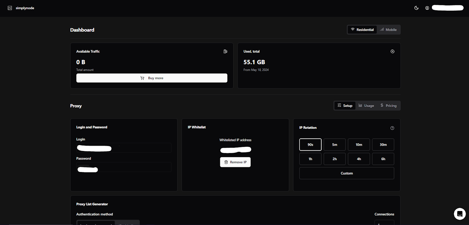 Simplynode dashboard.