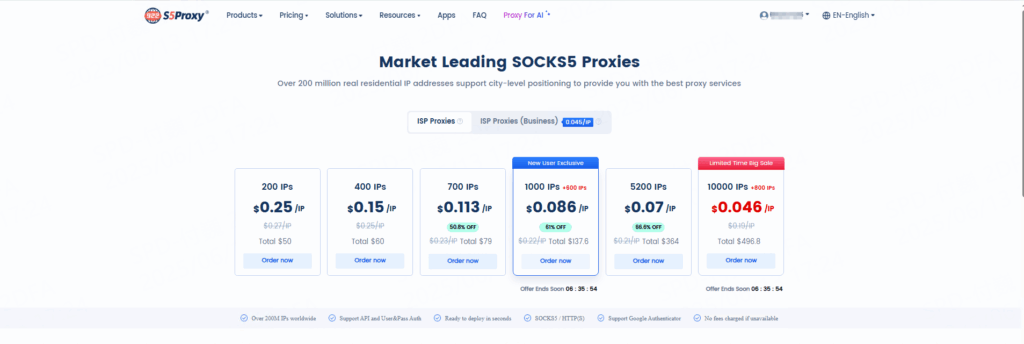 Preço do proxy SOCKS5.
