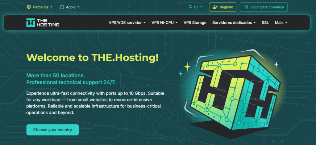 Página inicial da THE.Hosting.