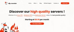 home page of the hosting site rdp.monster.