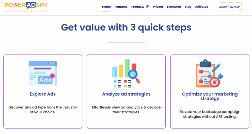 Poweradspy main page.