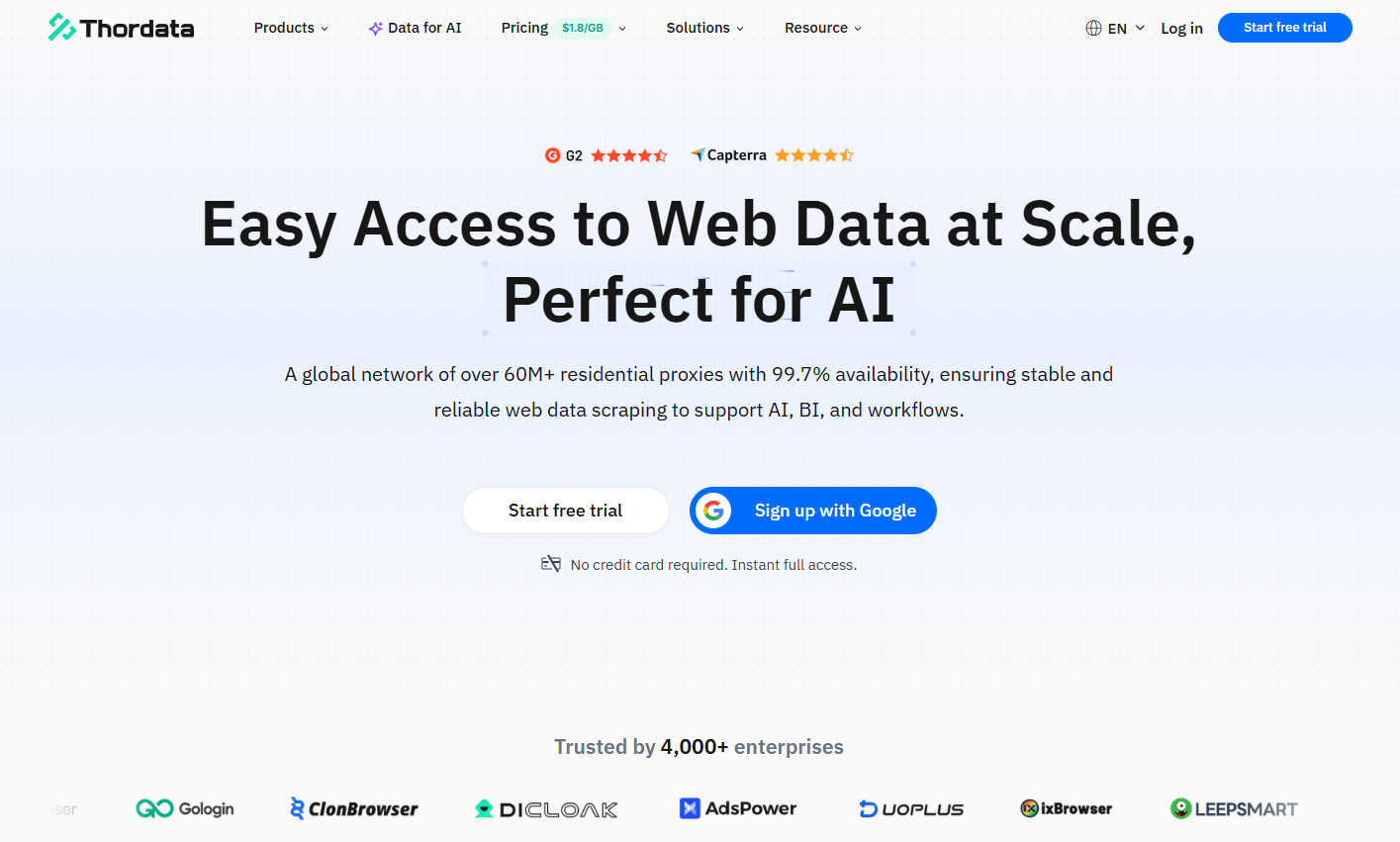 Thordata main page.