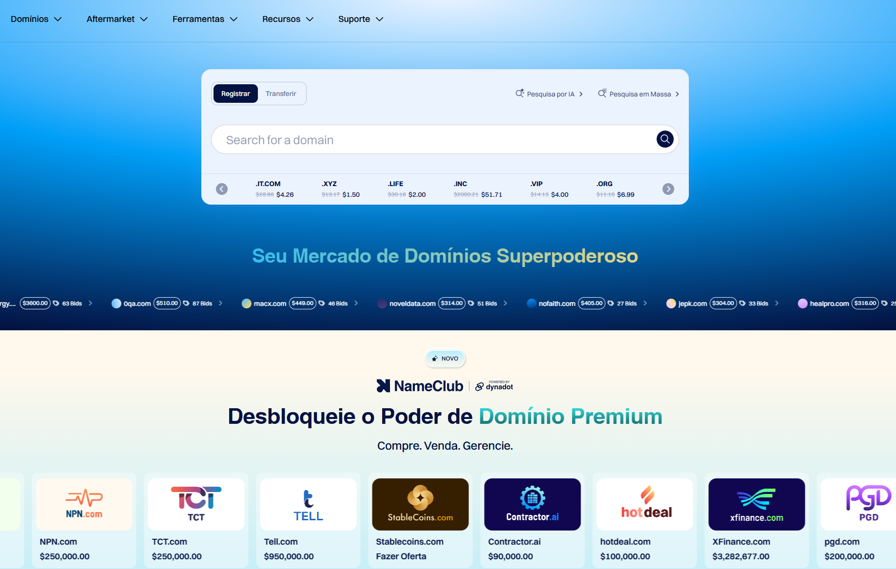 Dynadot página inicial.