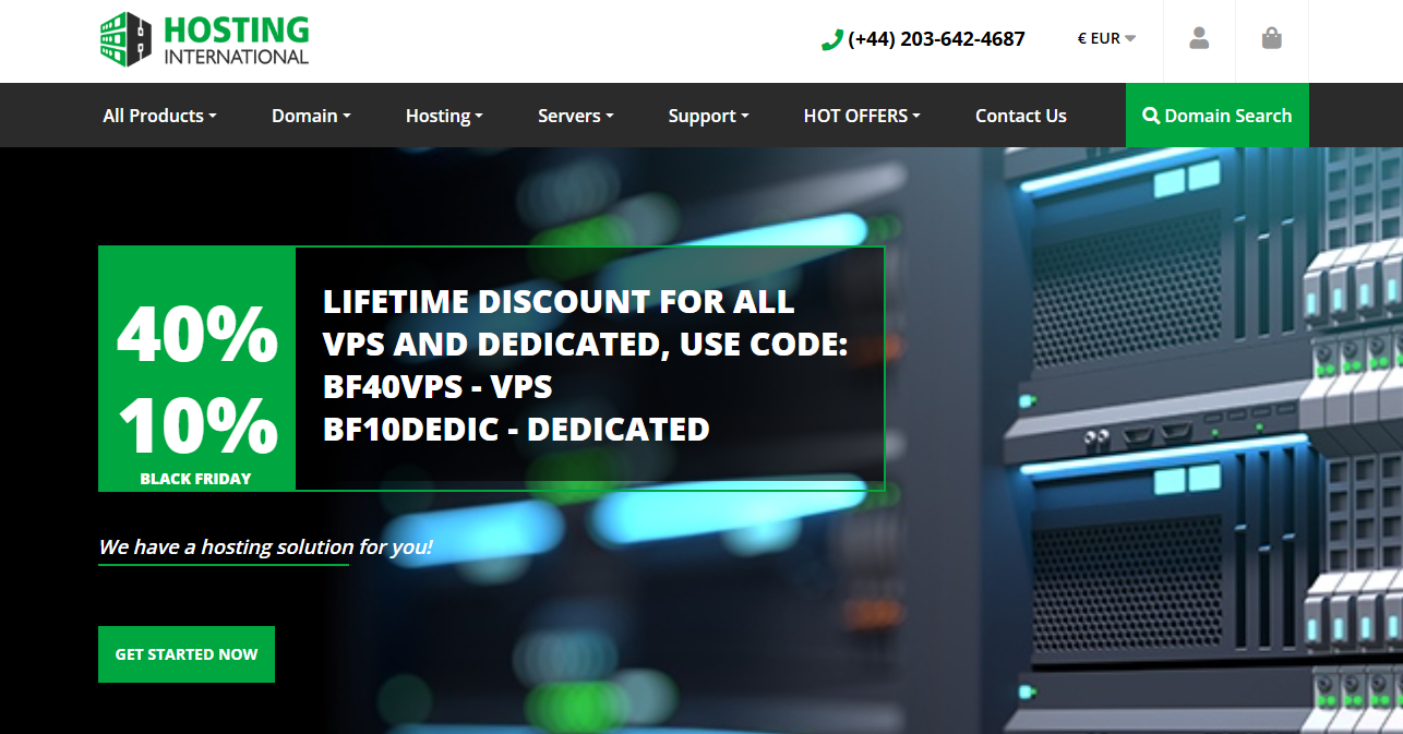 Hosting International главная страница.