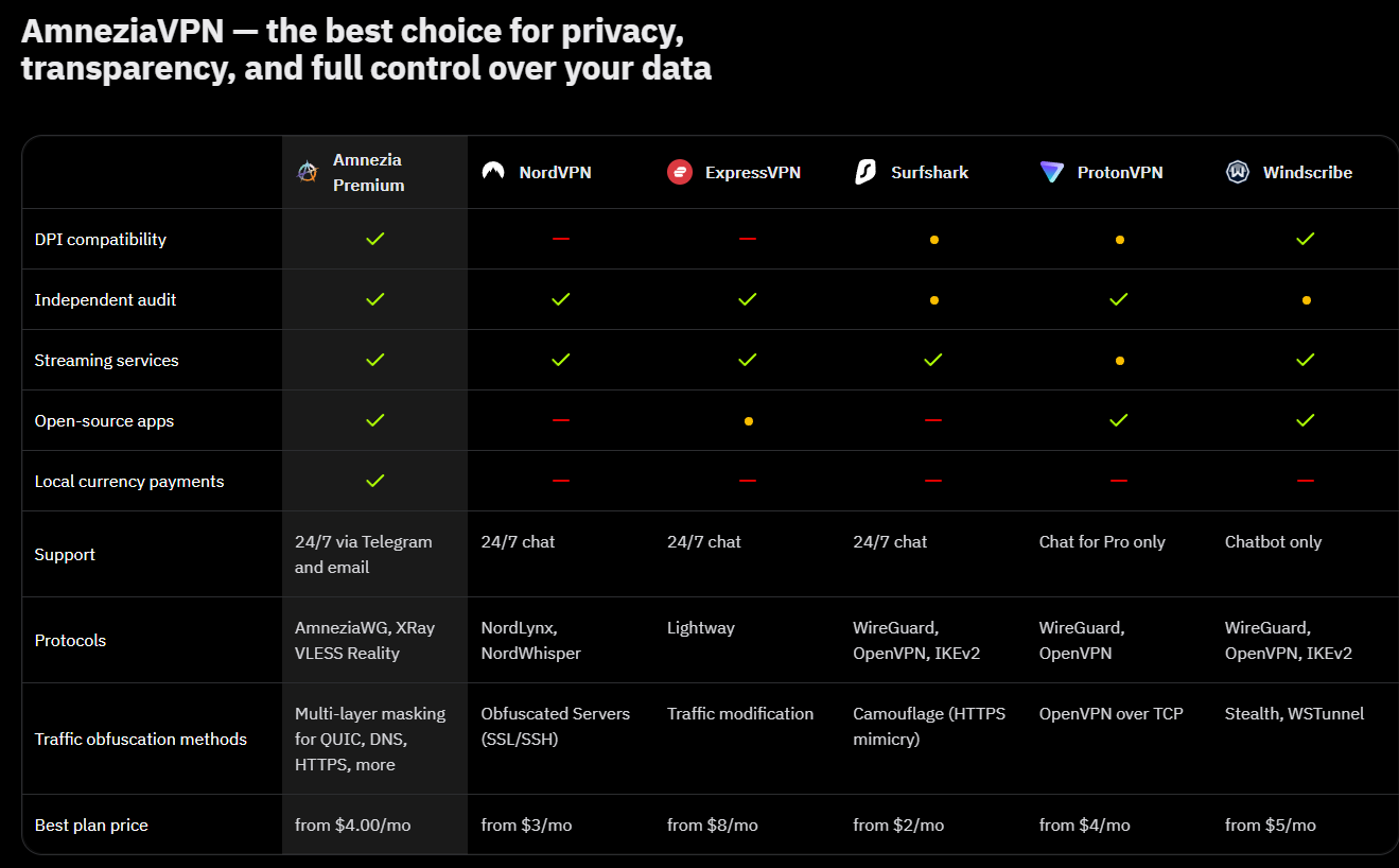 Comparing Amnezia VPN with Other VPN Providers.