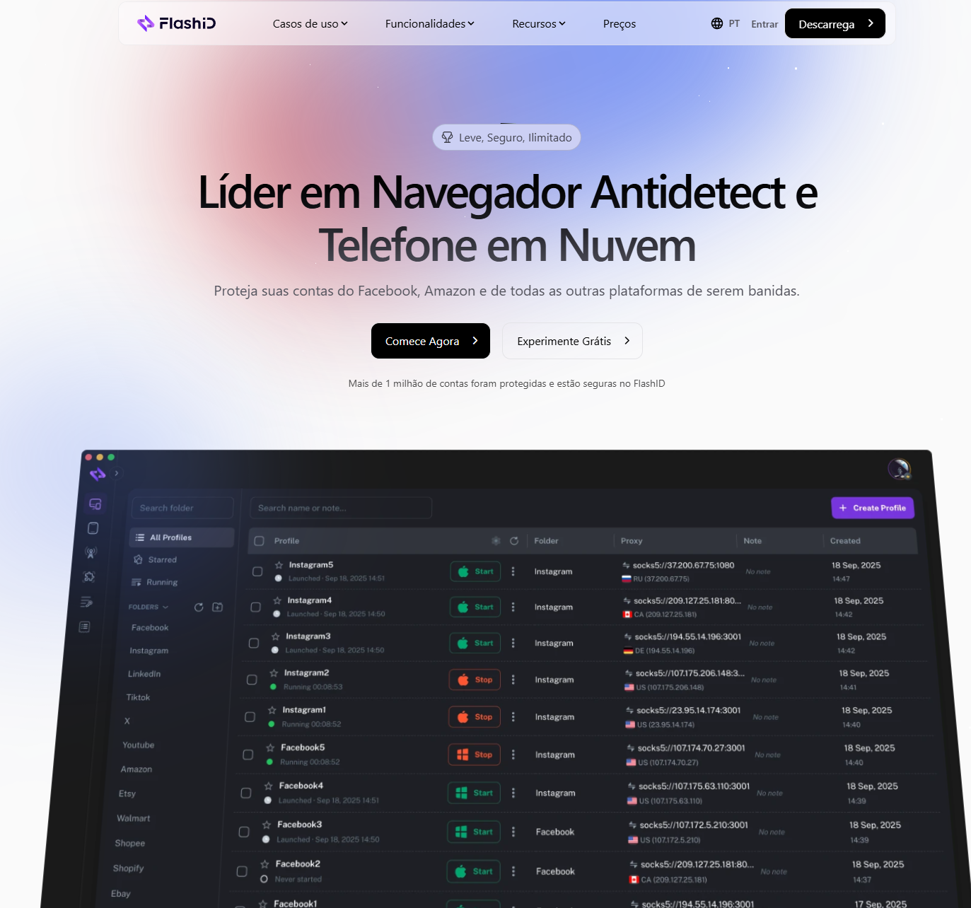 FlashID página inicial.