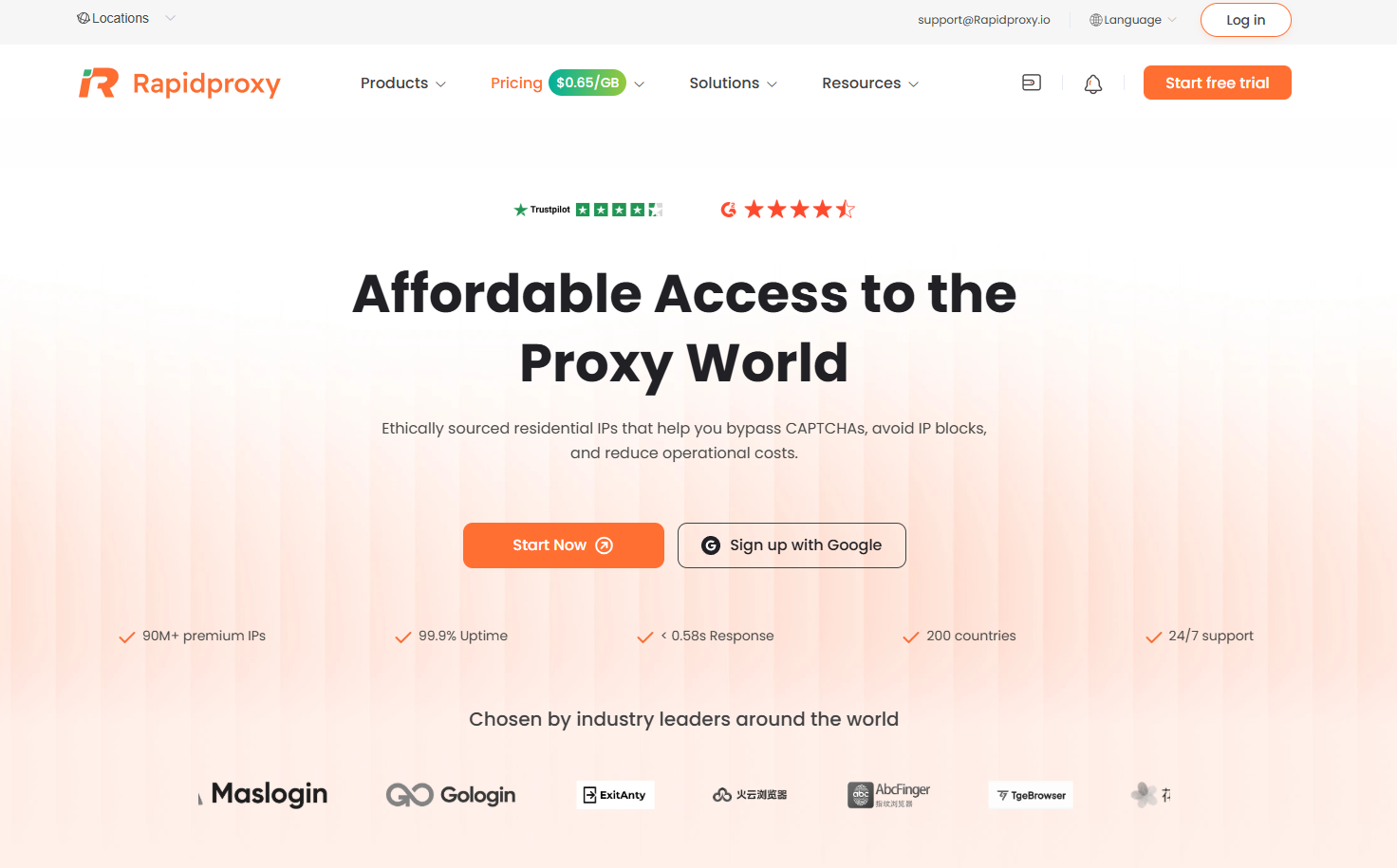 RapidProxy página inicial.