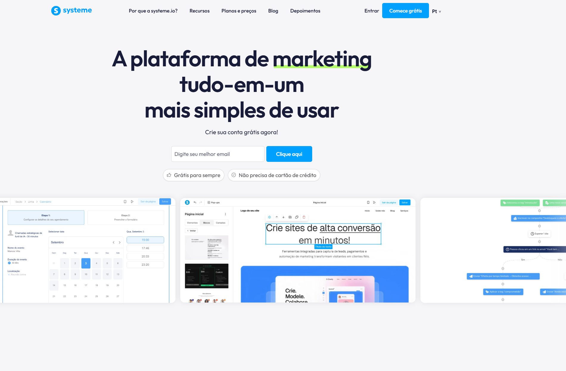 Systeme.io página inicial.