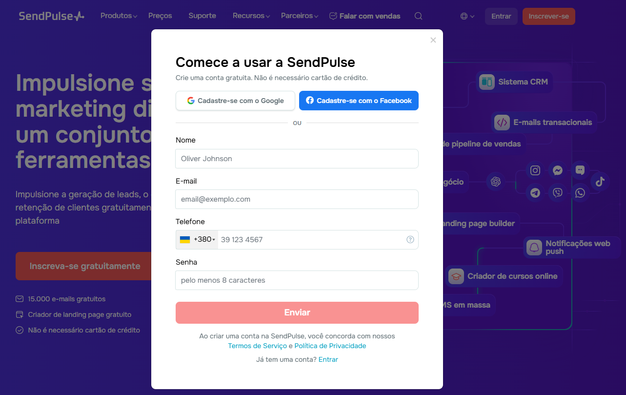 SendPulse comere a usar a SendPulse.
