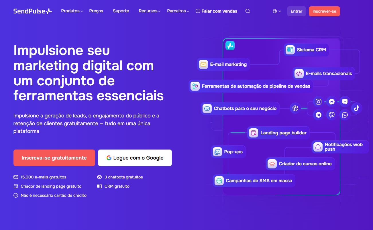 SendPulse página inicial.