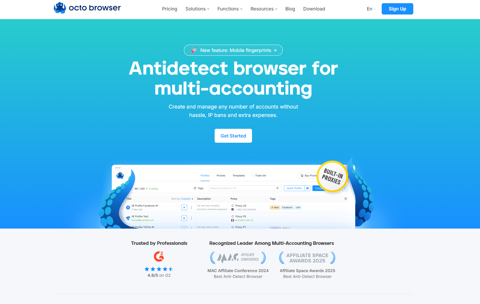 Octo browser main page.