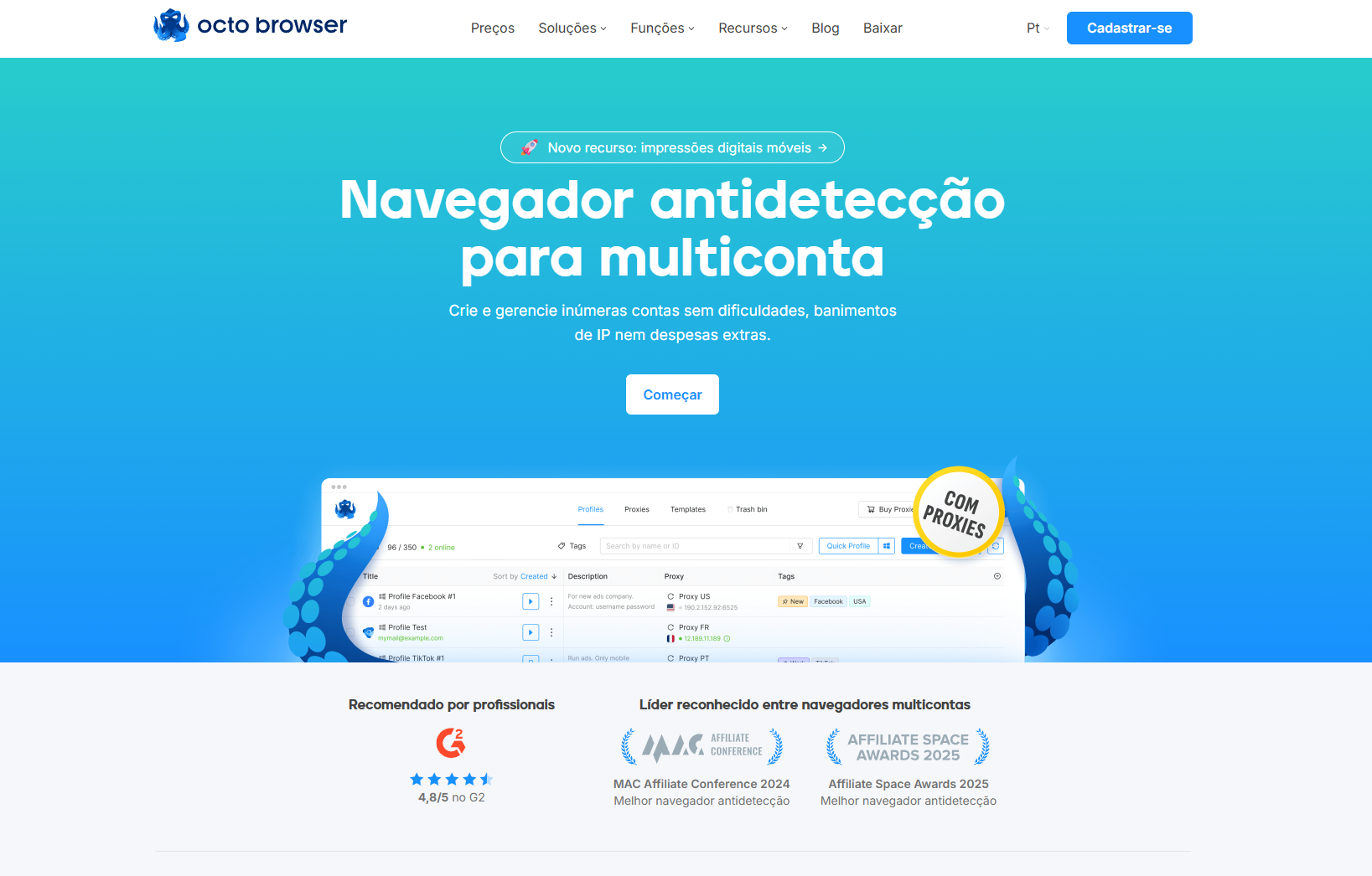Octo navegador página inicial.