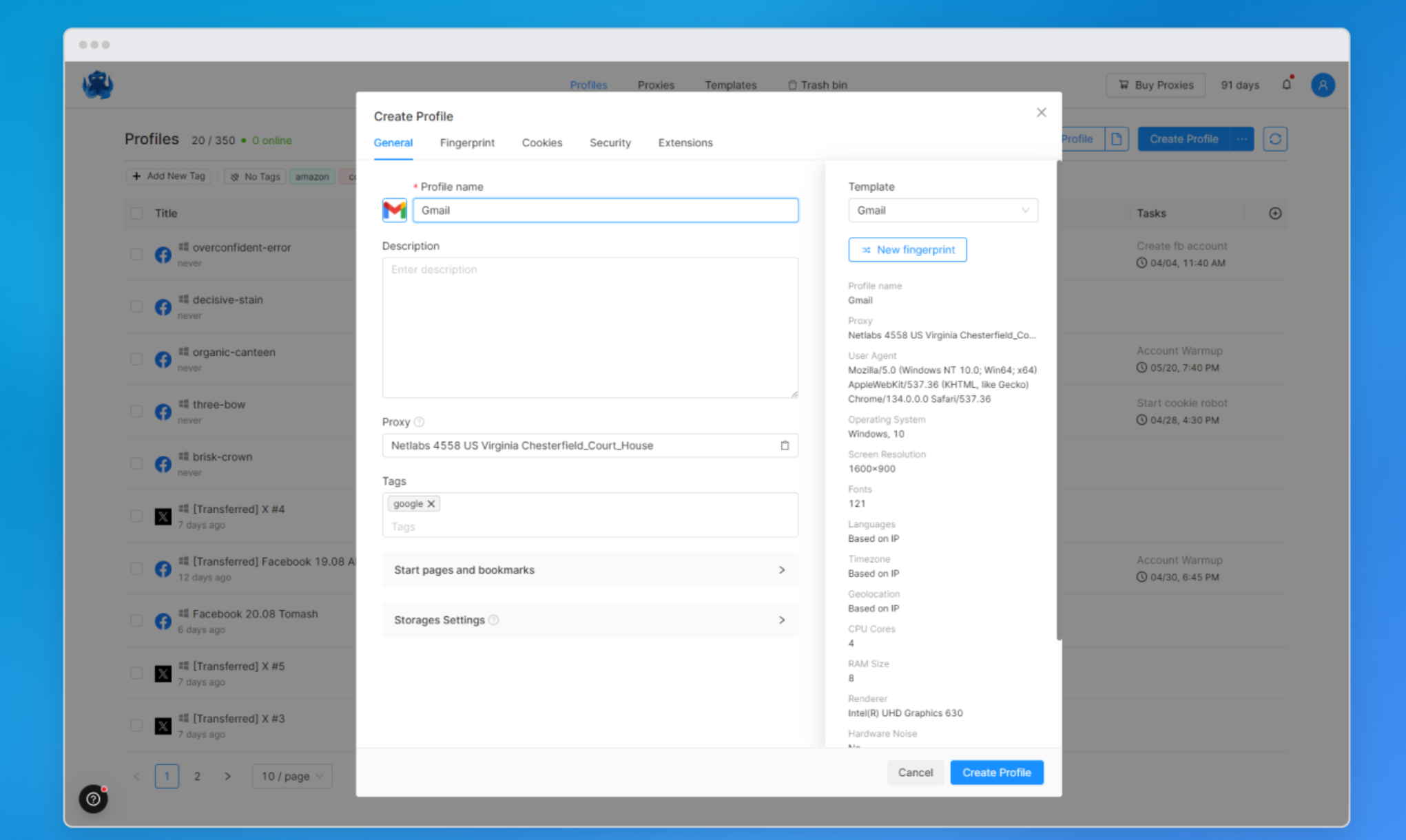 Create a Profile.