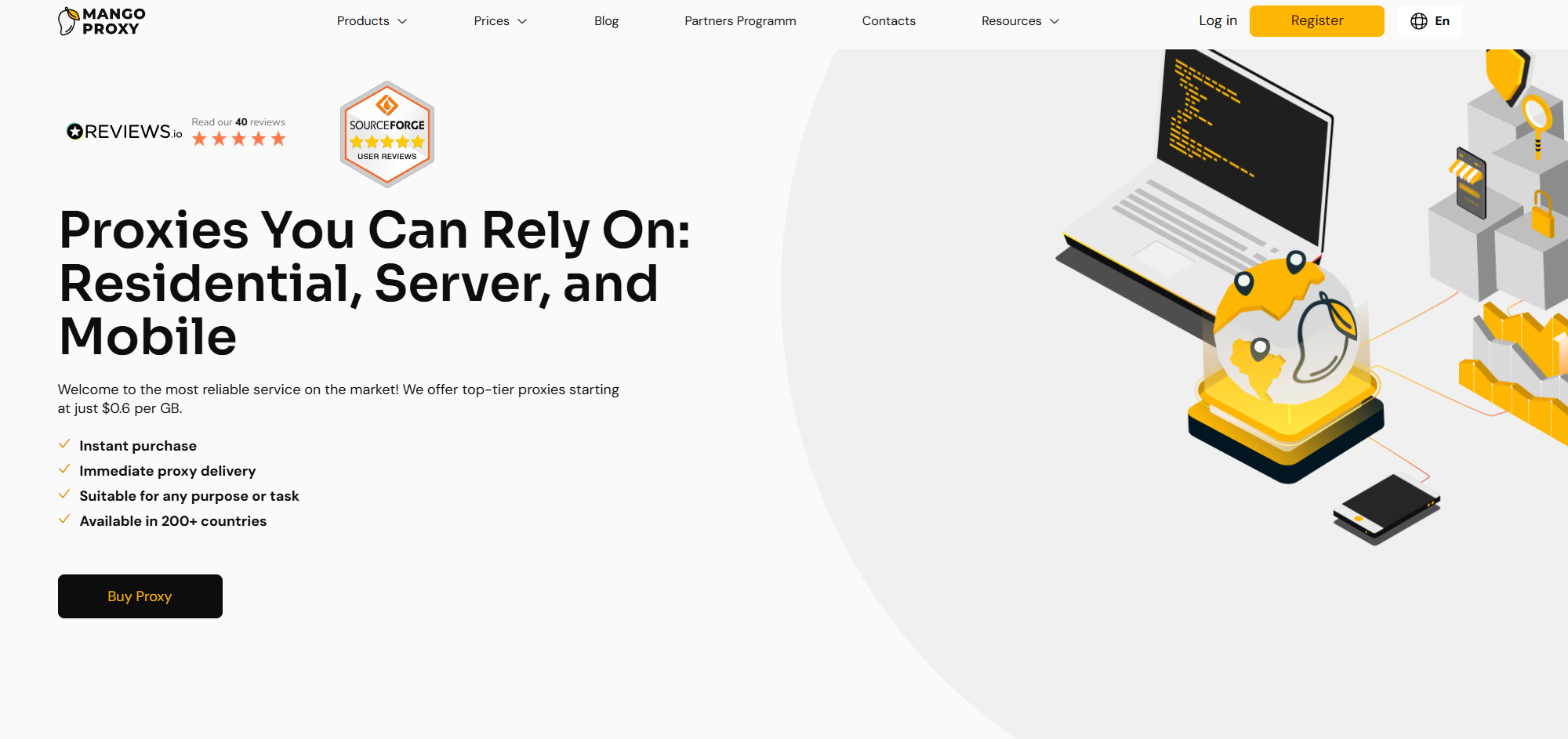MangoProxy main page.