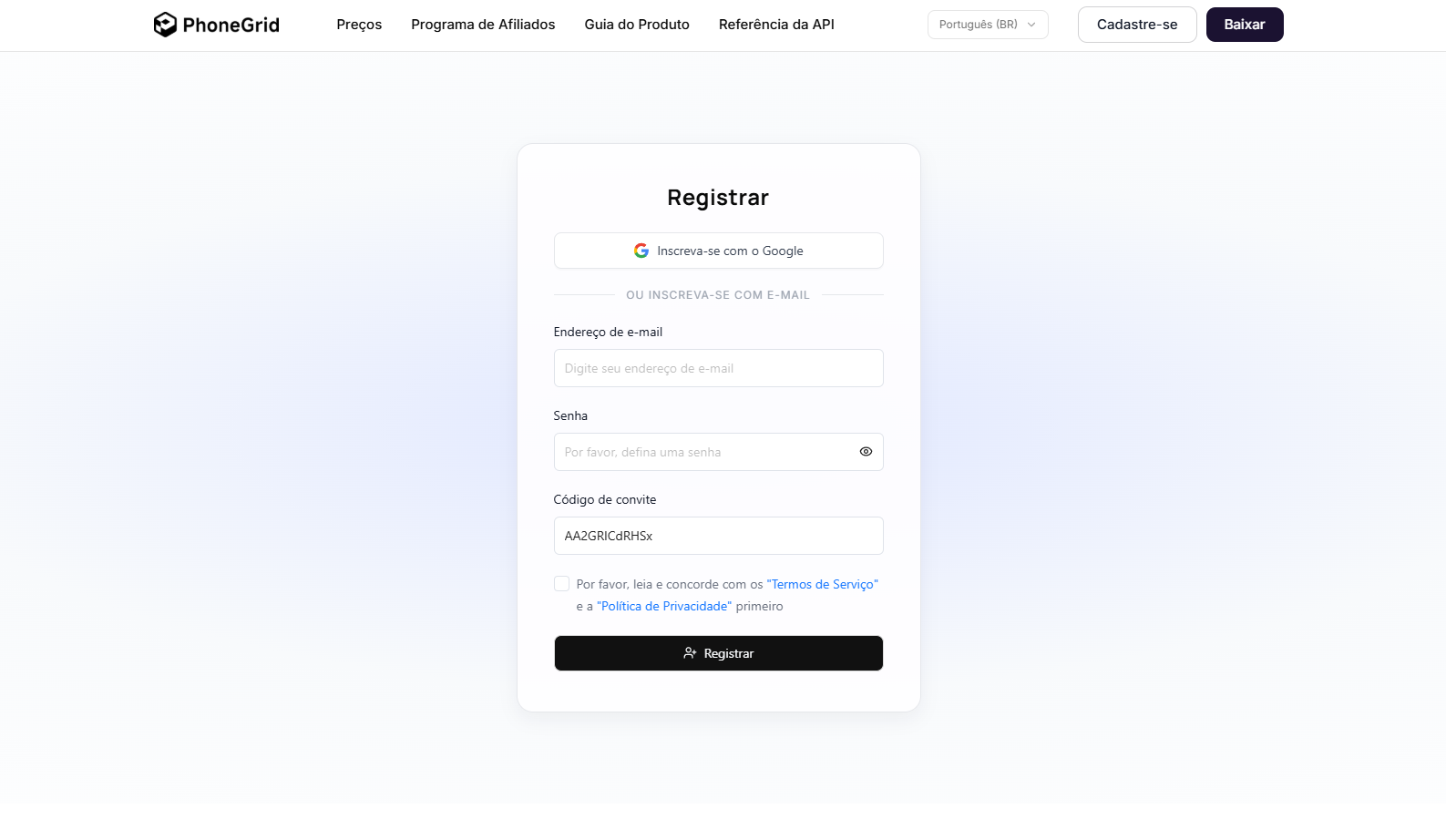 PhoneGrid registrar.